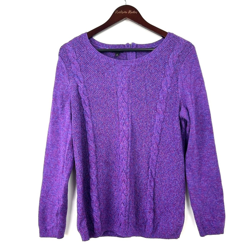 Talbots Deep Purple Pink Cable Knit Zip Back Sweater Cotton Soft Women‎ XL 1127U